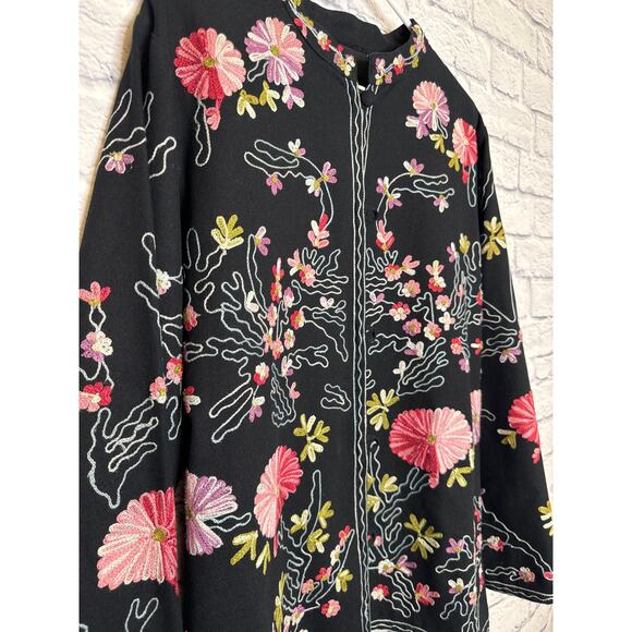Unbranded Fully Embroidered Floral Asian Inspired Jacket 100% Cotton Sz Large - Picture 2 of 5